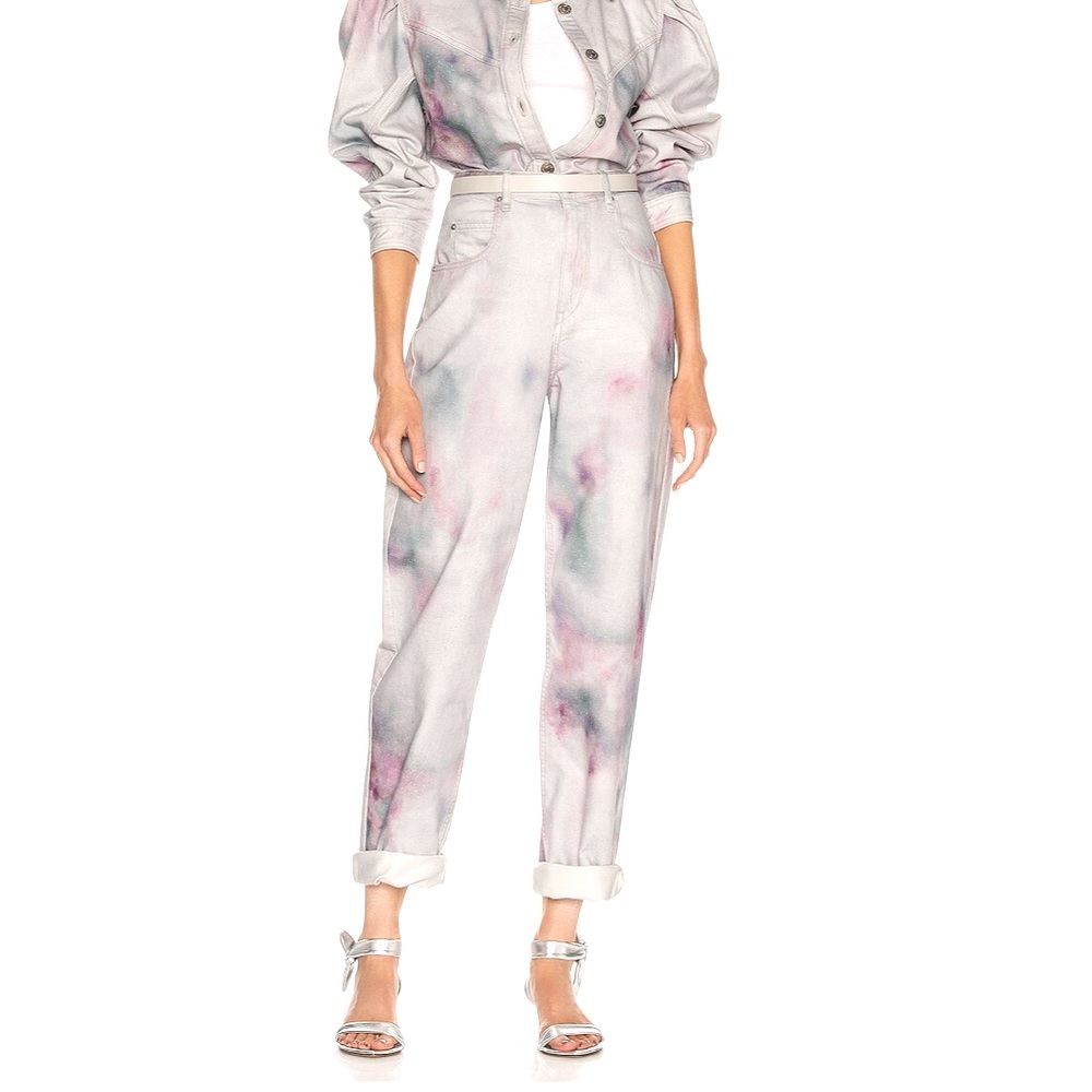 Isabel Marant Étoile Tie-Dye High Waisted Jeans Denim Pastel Cotton Batik - Picture 1 of 16